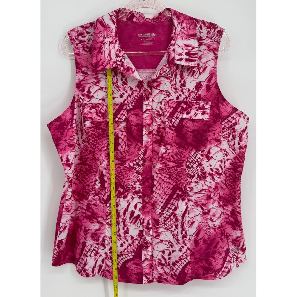 Reel Legends Womens Pink Snakeskin Sleeveless Fishing Shirt Ventilated Sz 1X - Picture 2 of 7